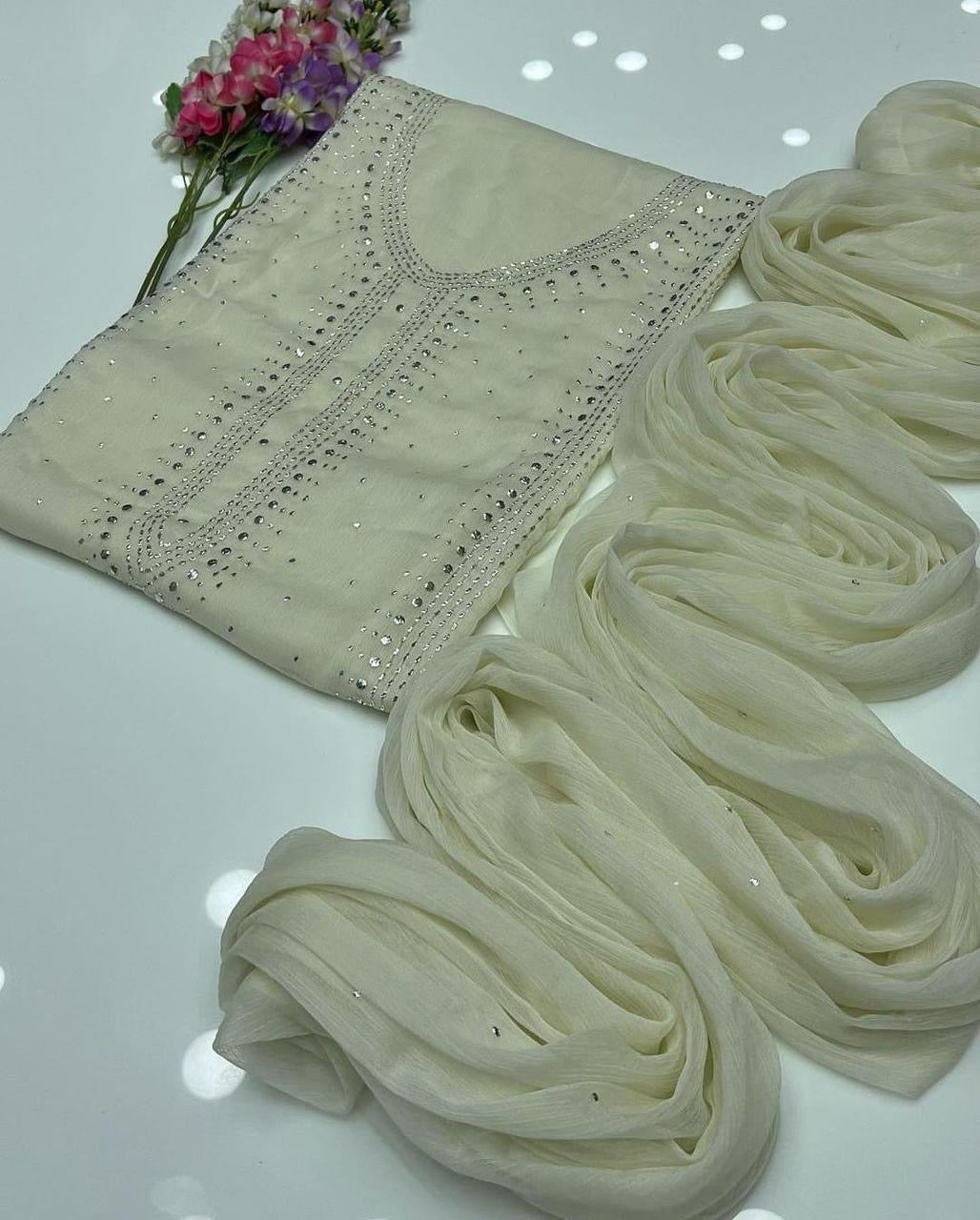 Kurta Style Mukesh Work | Unstitched Shirt Dupatta