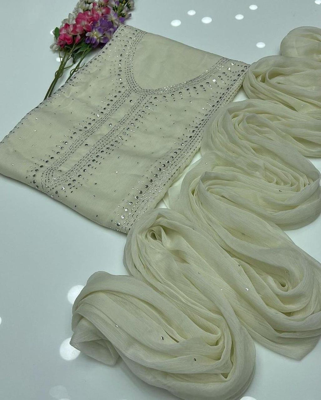 Kurta Style Mukesh Work | Unstitched Shirt Dupatta