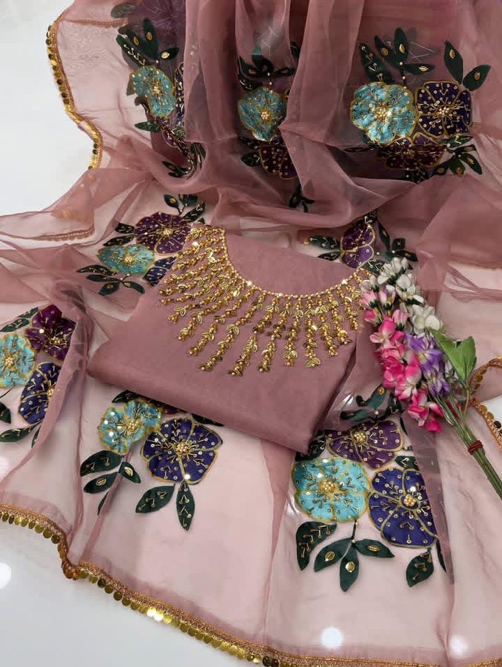 HandPainted Festive Wear | Unstitched Shirt Dupatta 2 Piece