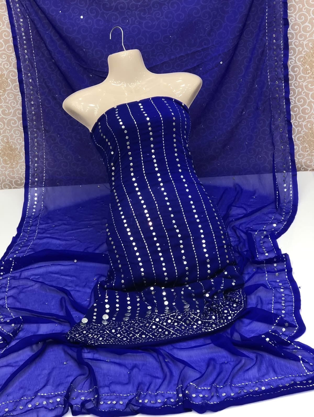 Dot Line Daman Mukesh | Unstitched Shirt Dupatta 2 Piece