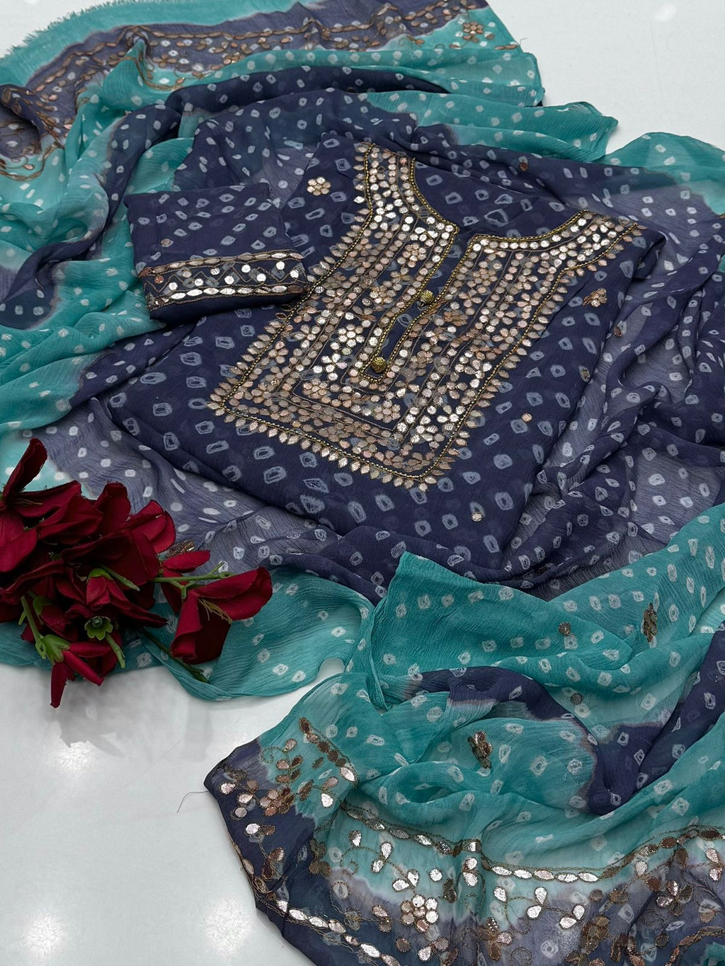 Pasting Gotta Chunari | Unstitched Shirt Dupatta 2 Piece