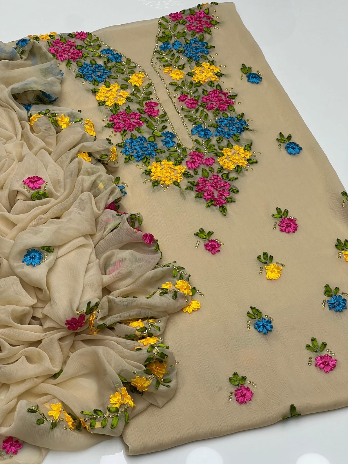 Ribbon Work | Unstitched Shirt Dupatta 2 Piece