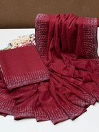 Sequence Pasting Stone Saree | Unstitched Blouse + Saree