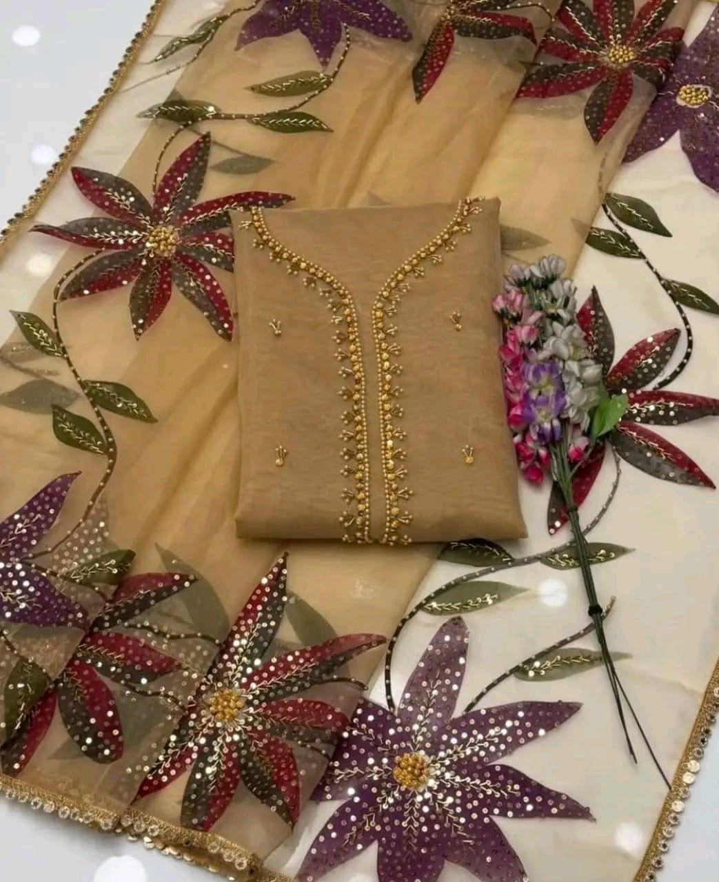 HandPainted Festive Wear | Unstitched Shirt Dupatta 2 Piece