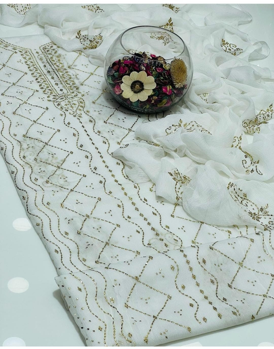 Golden Mukesh Dyeable Fabric | Unstitched Shirt Dupatta 2 Piece