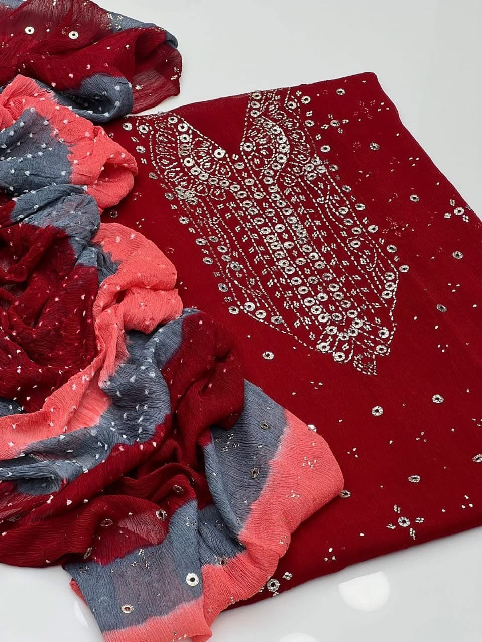 Chunari Mukesh Work | Unstitched Shirt Dupatta 2 Piece