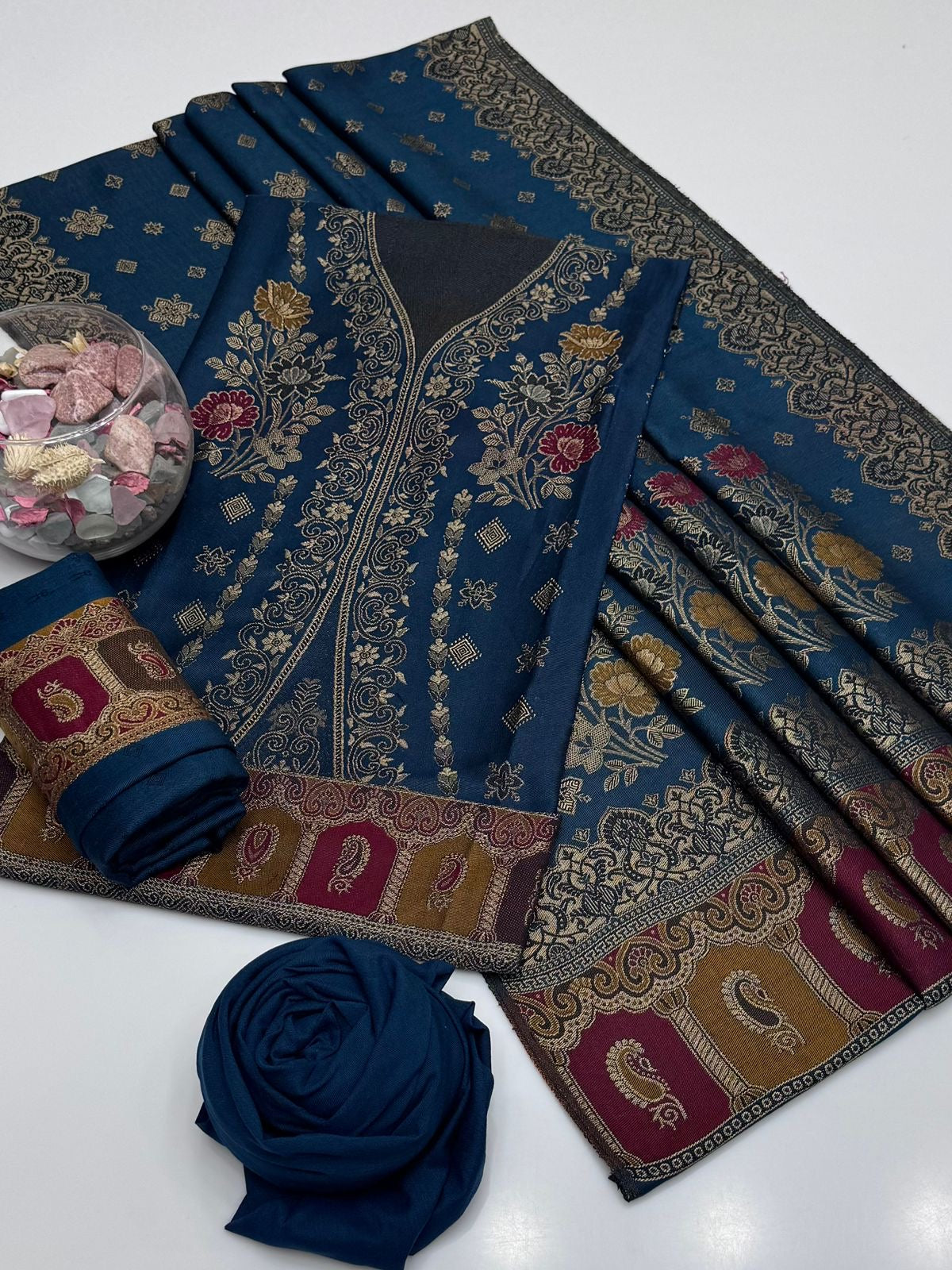Pashmina Wool Jacquard | Unstitched Shirt Dupatta Trouser 3 Piece