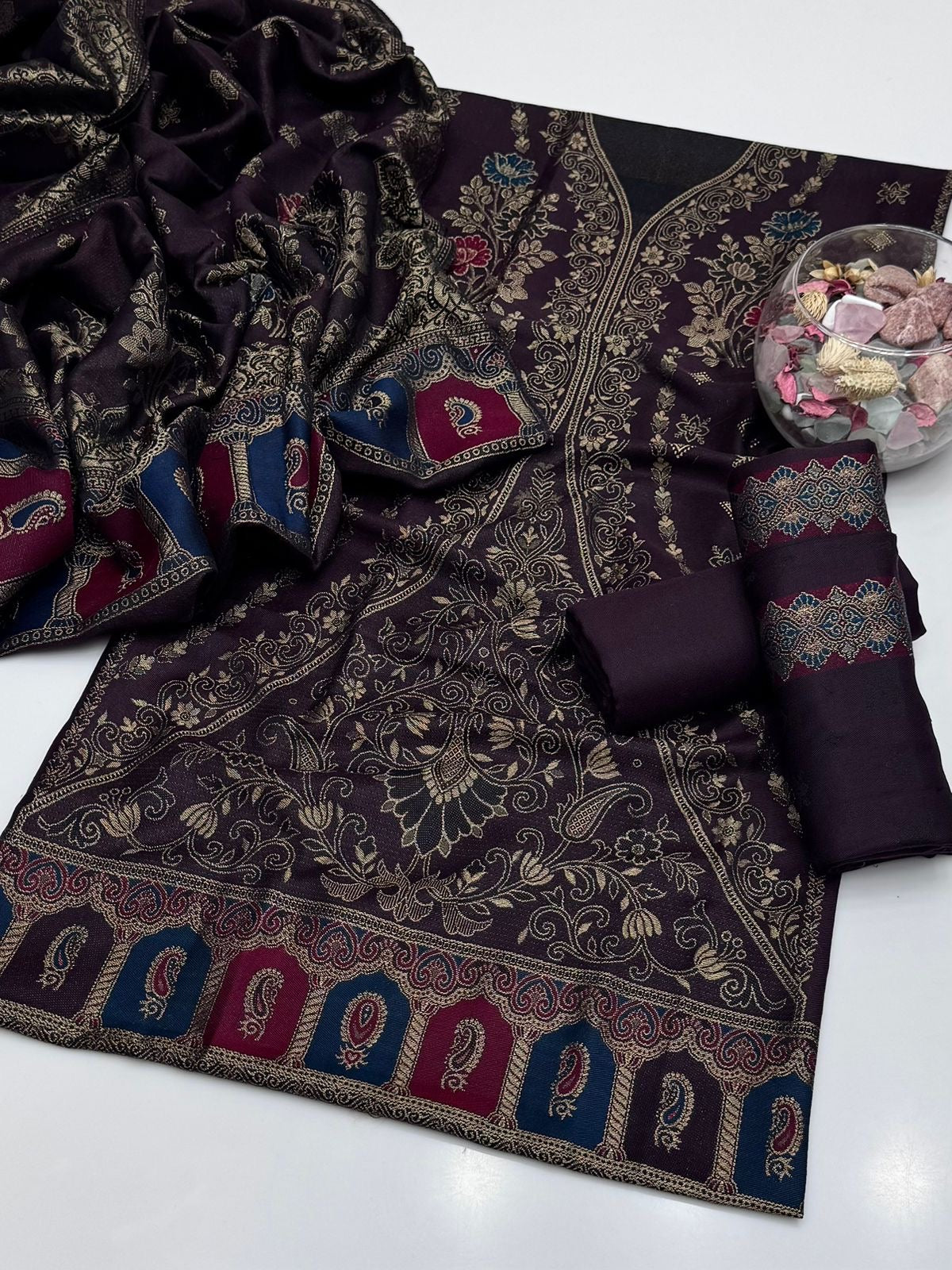 Pashmina Wool Jacquard | Unstitched Shirt Dupatta Trouser 3 Piece
