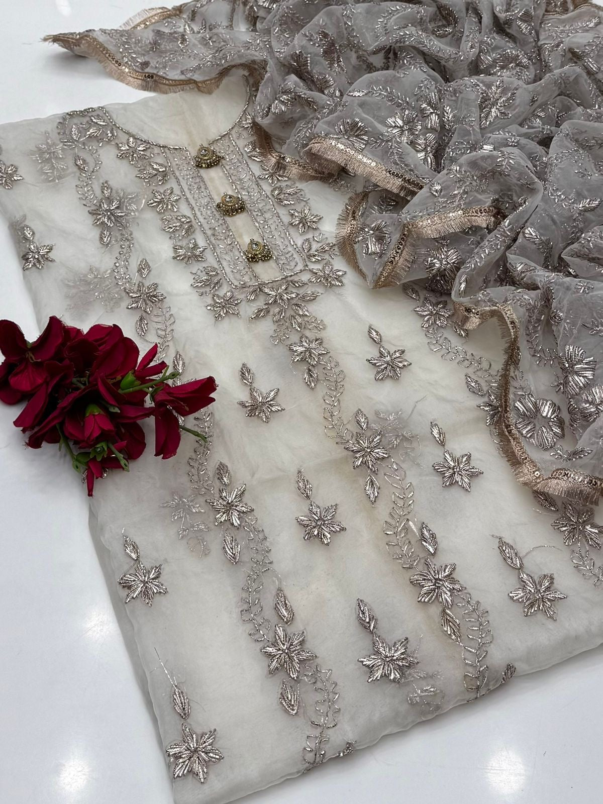 Sui Gotta Kinari Work (Dyeable)| Unstitched Shirt Dupatta 2 Piece