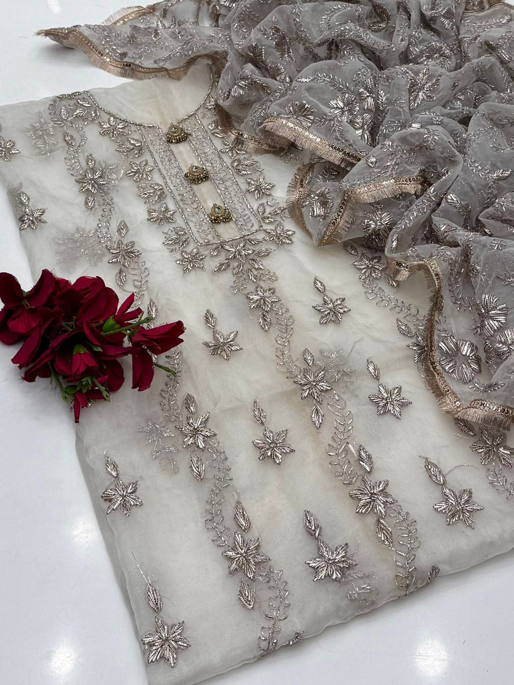 Sui Gotta Kinari Work (Dyeable)| Unstitched Shirt Dupatta 2 Piece