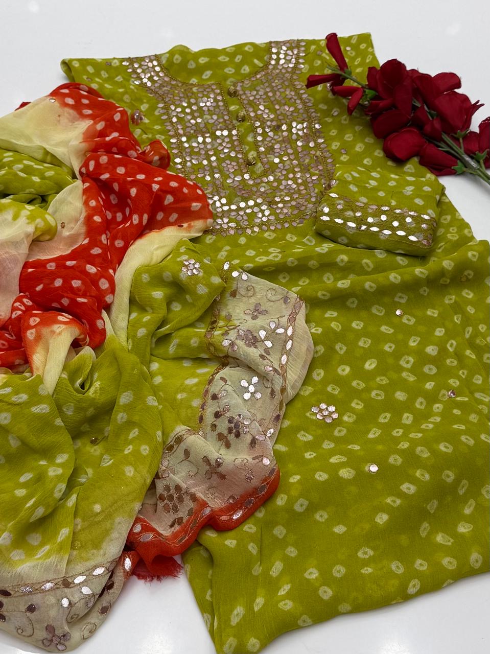 Pasting Gotta Chunari | Unstitched Shirt Dupatta 2 Piece