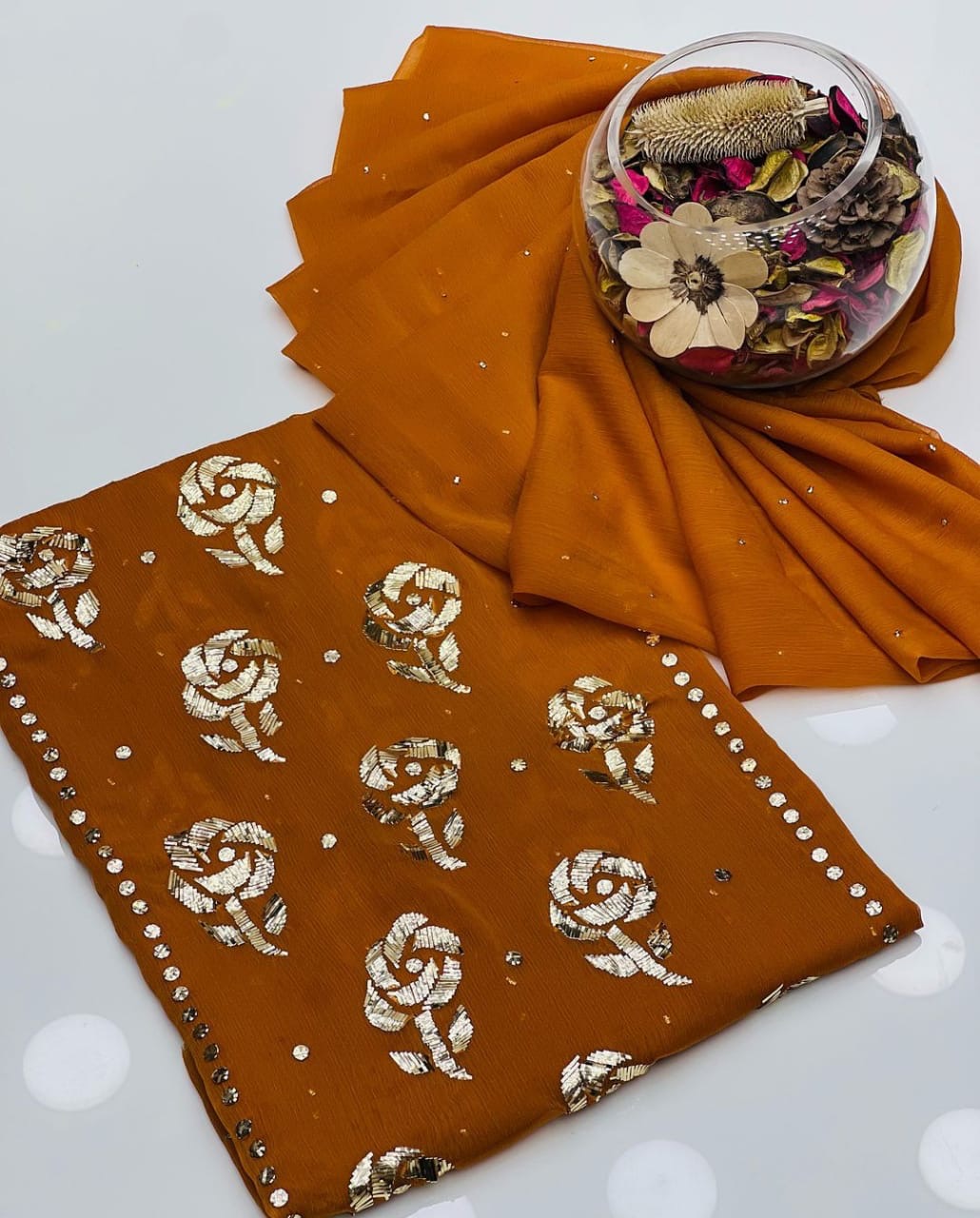 Heavy Golden Flower Mukesh Work | Unstitched 2 Piece