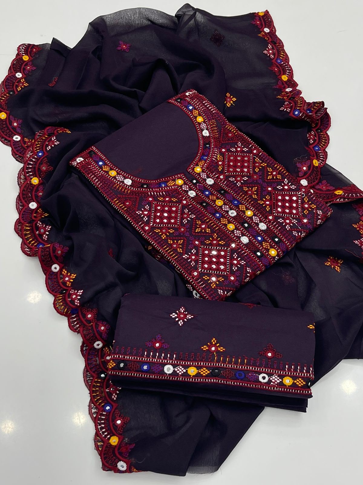 Balochi Embroidery 🧵 | Unstitched Shirt Dupatta Trouser 3 Piece