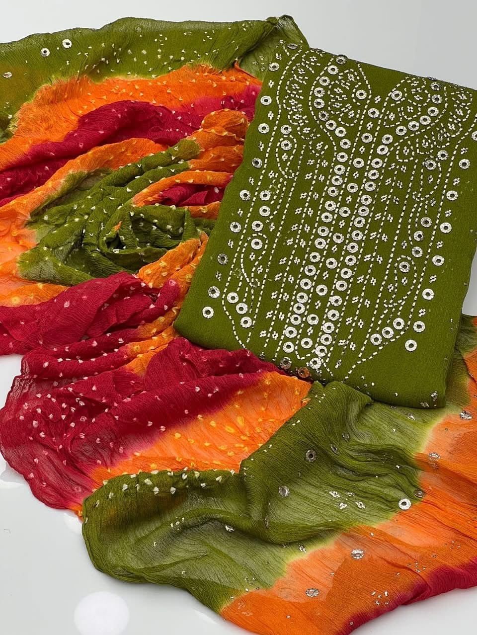 Chunari Mukesh Work | Unstitched Shirt Dupatta 2 Piece