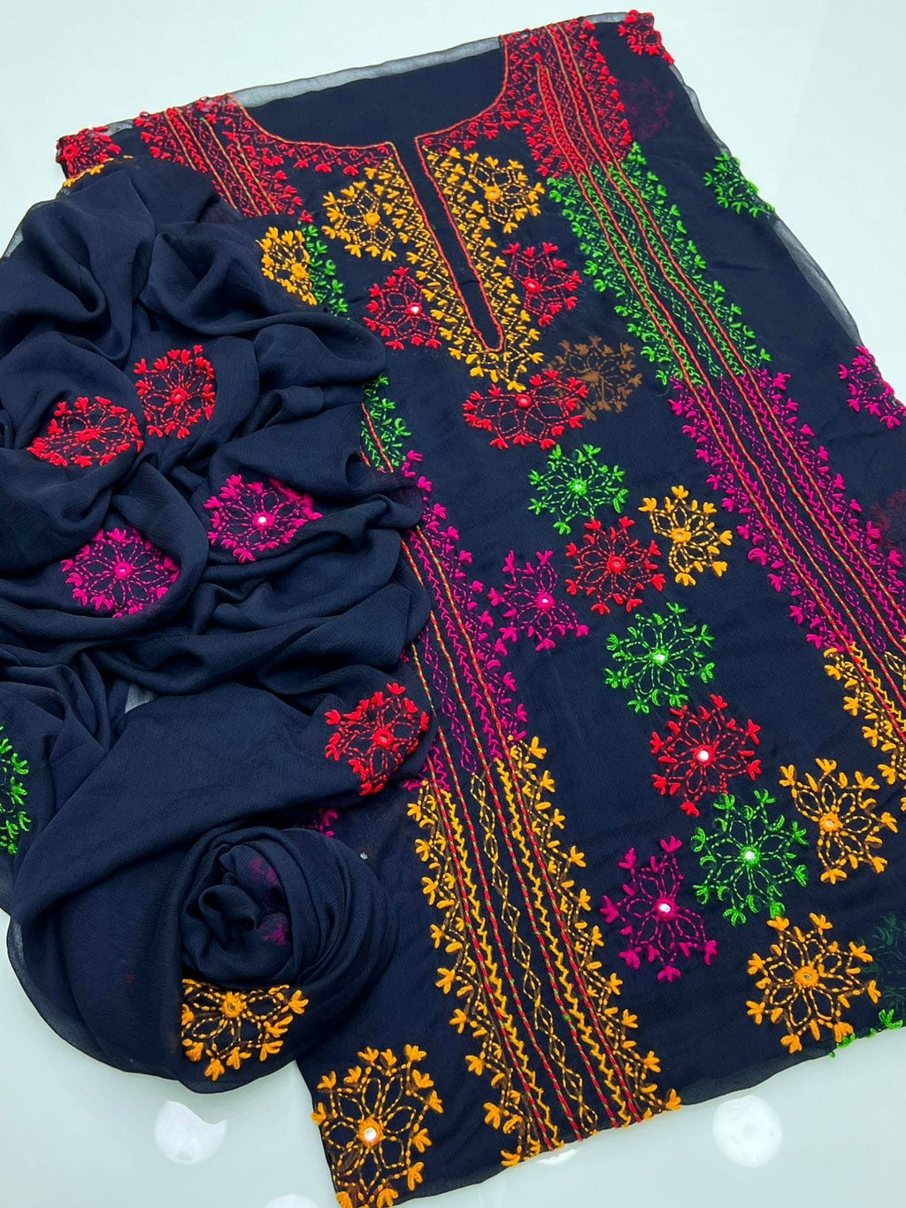 Afghani Tanka Embroidery | Unstitched Shirt Dupatta 2 Piece