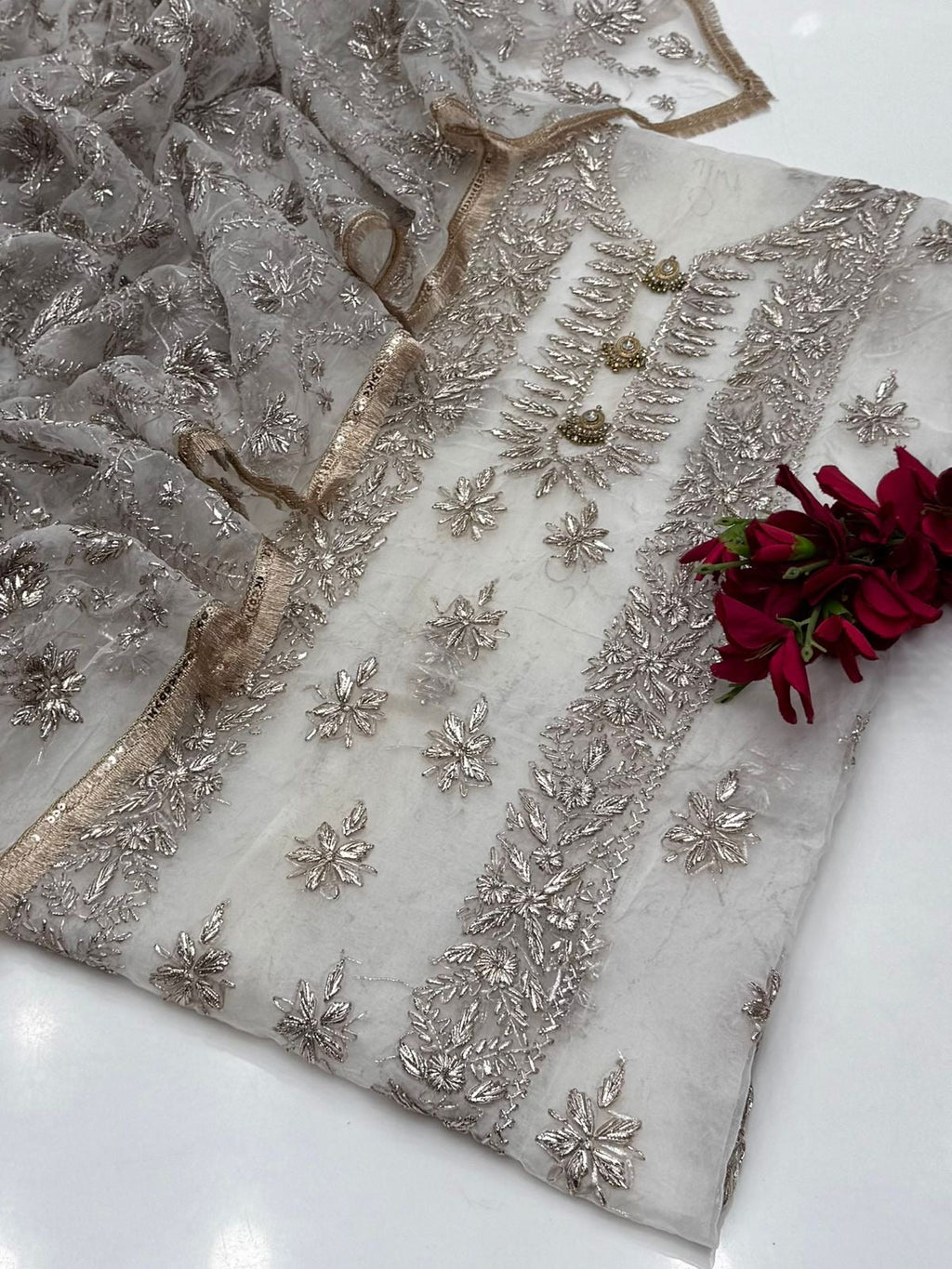 Sui Gotta Kinari Work (Dyeable)| Unstitched Shirt Dupatta 2 Piece