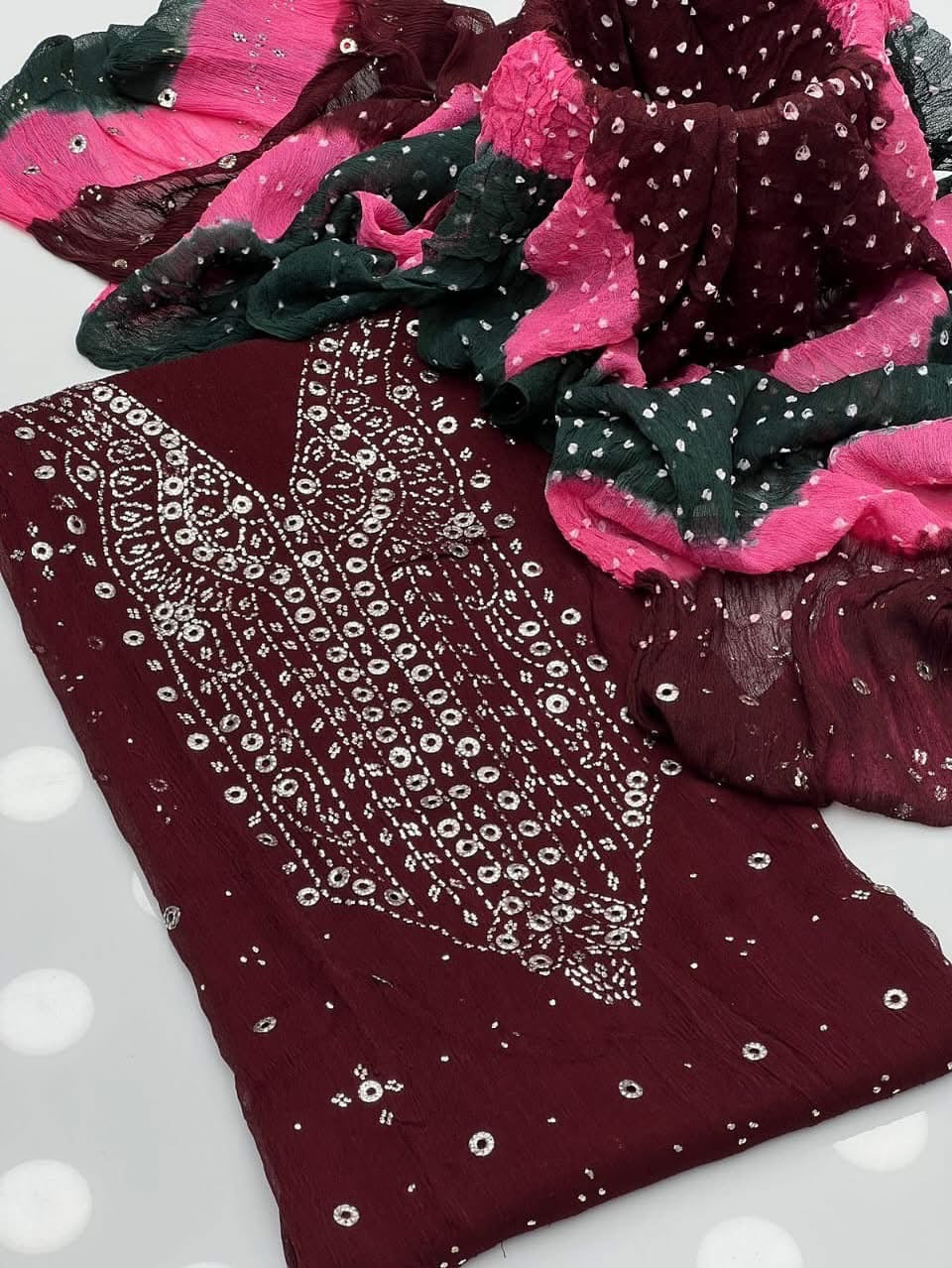 Chunari Mukesh Work | Unstitched Shirt Dupatta 2 Piece