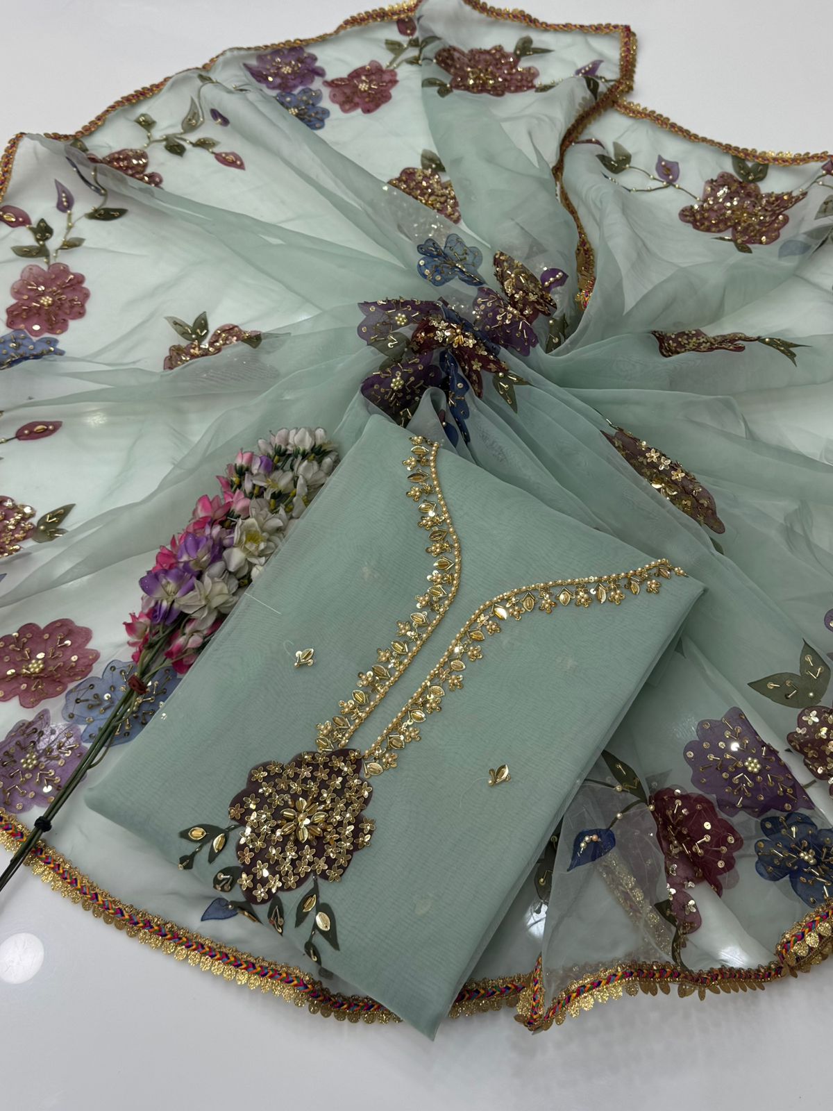 HandPainted Festive Wear | Unstitched Shirt Dupatta 2 Piece