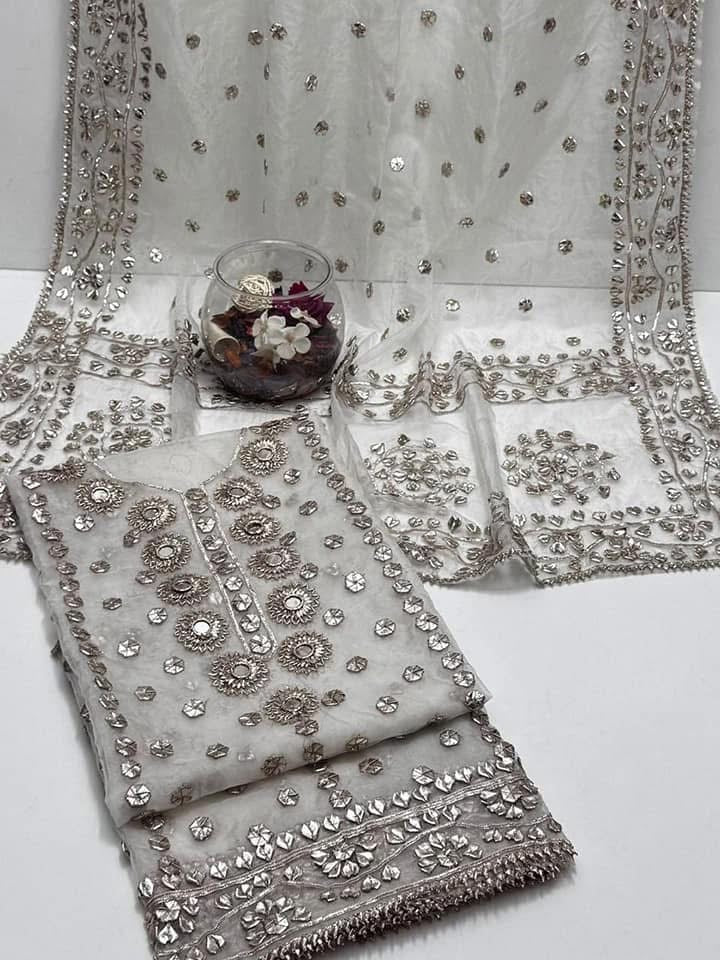 Gotta Kinari & Original Mirror Work (Dyeable )| Unstitched Shirt Dupatta 2 Piece