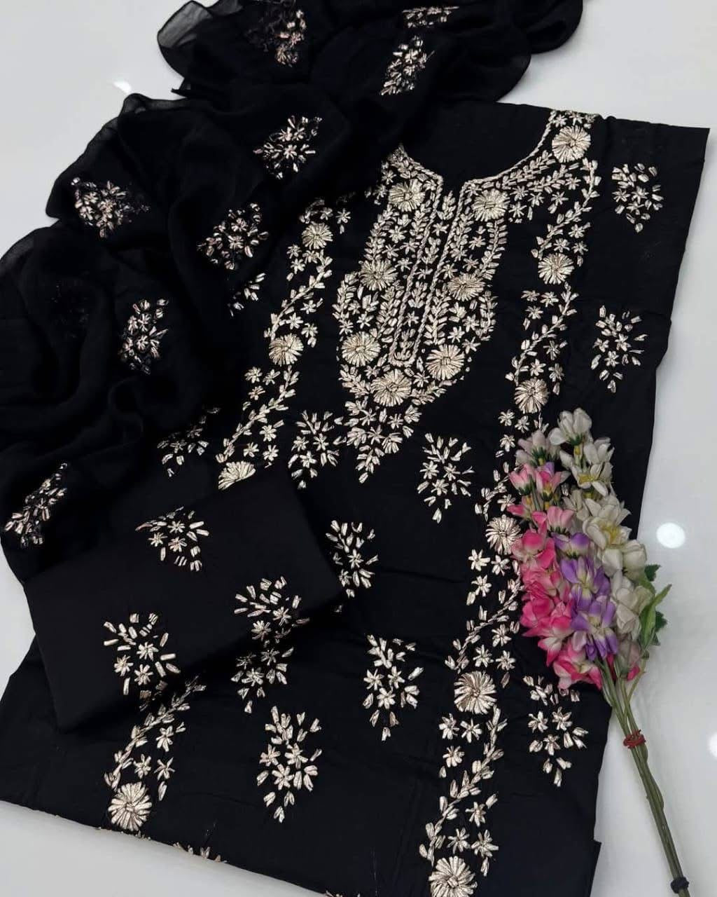 Lawn Gotta Kinari Work | Unstitched Shirt Dupatta Trouser 3 Piece