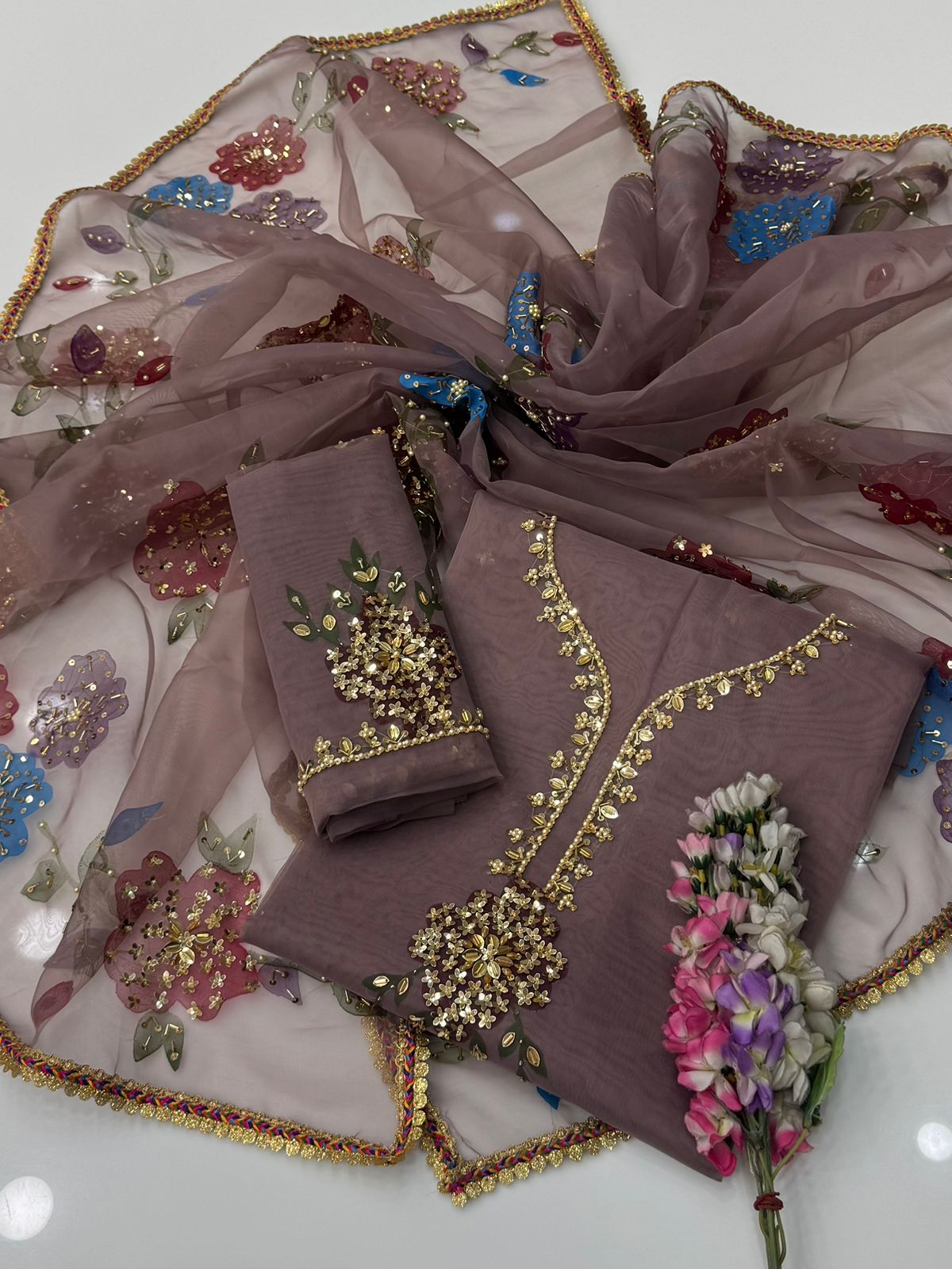 HandPainted Festive Wear | Unstitched Shirt Dupatta 2 Piece