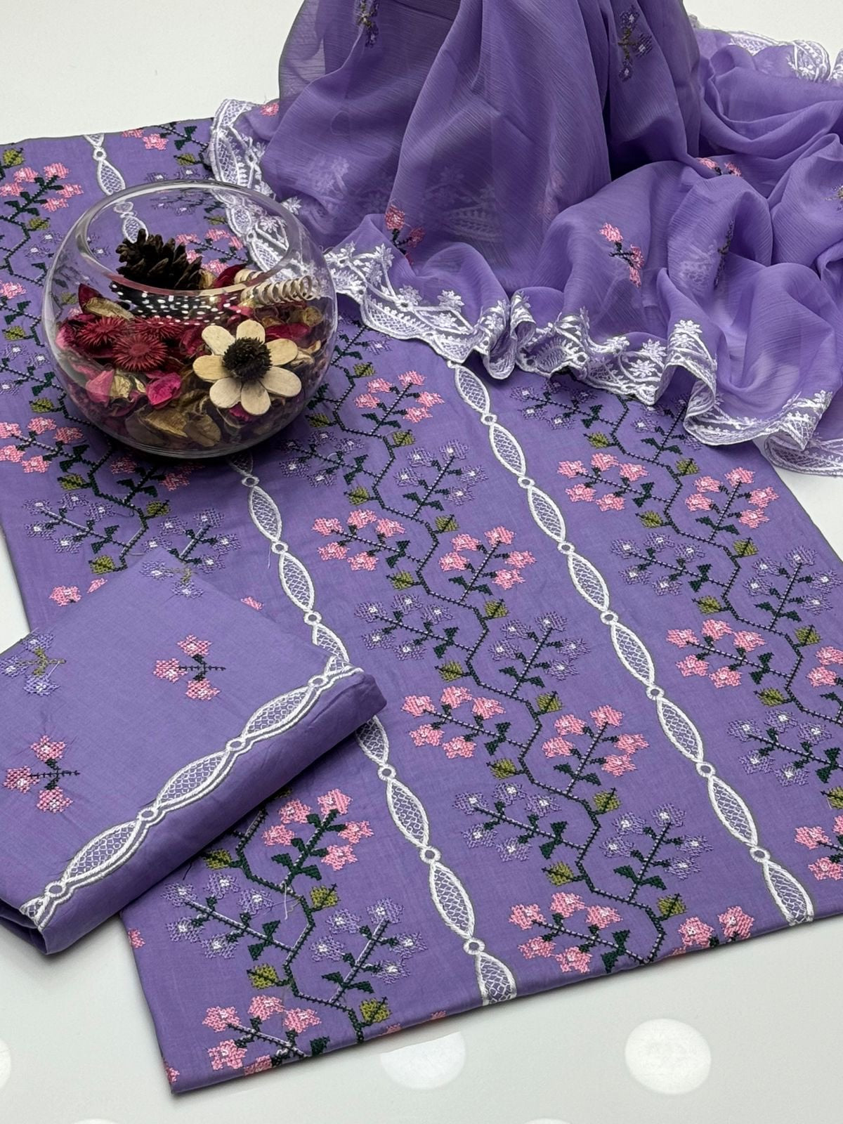 Trending Cross Stitch Embroidery | Unstitched Shirt Dupatta Trouser 3 Pc