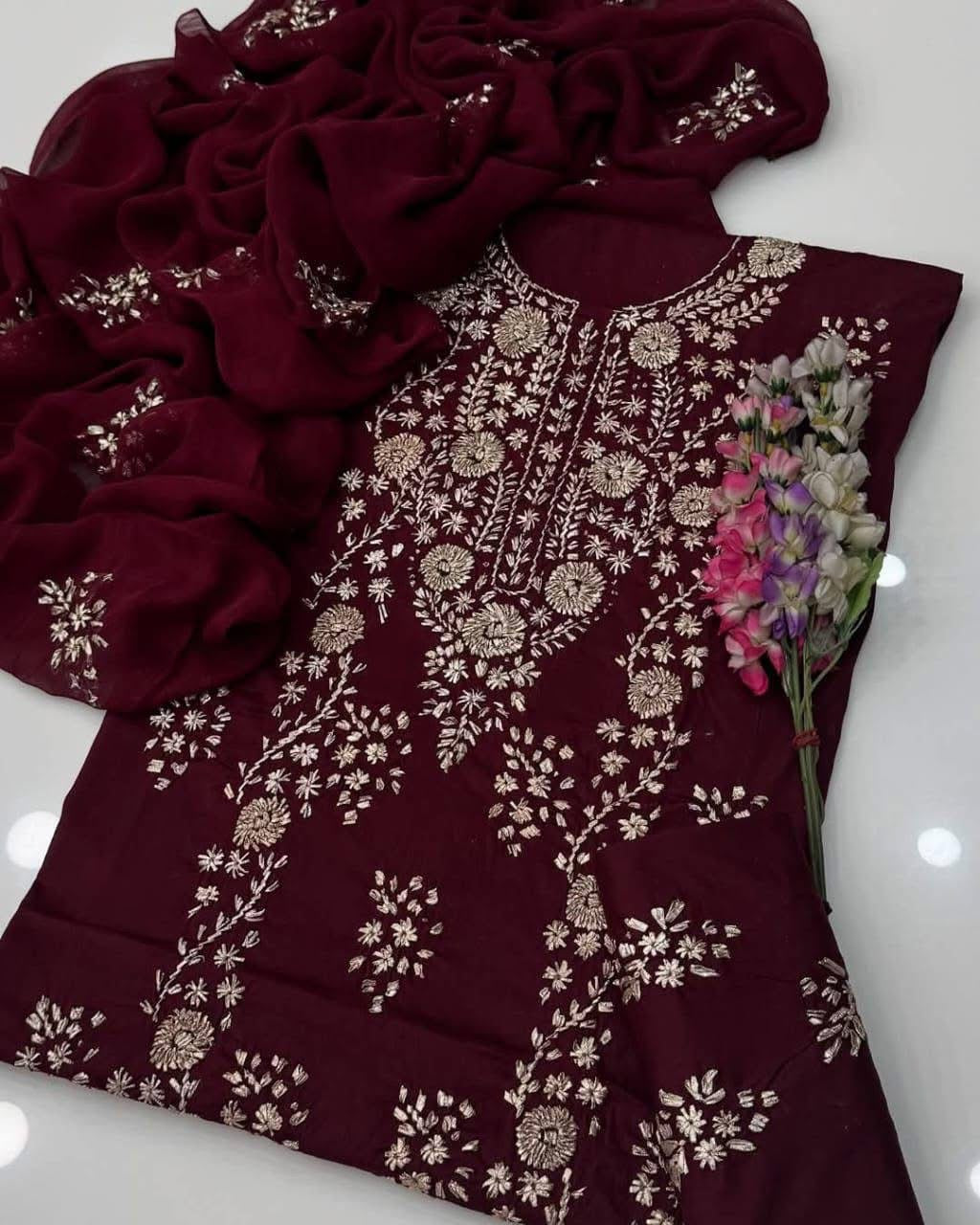 Lawn Gotta Kinari Work | Unstitched Shirt Dupatta Trouser 3 Piece