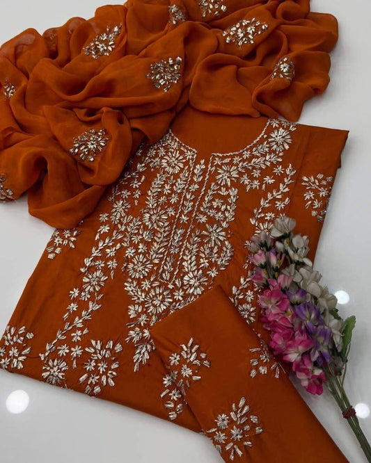 Lawn Gotta Kinari Work | Unstitched Shirt Dupatta Trouser 3 Piece