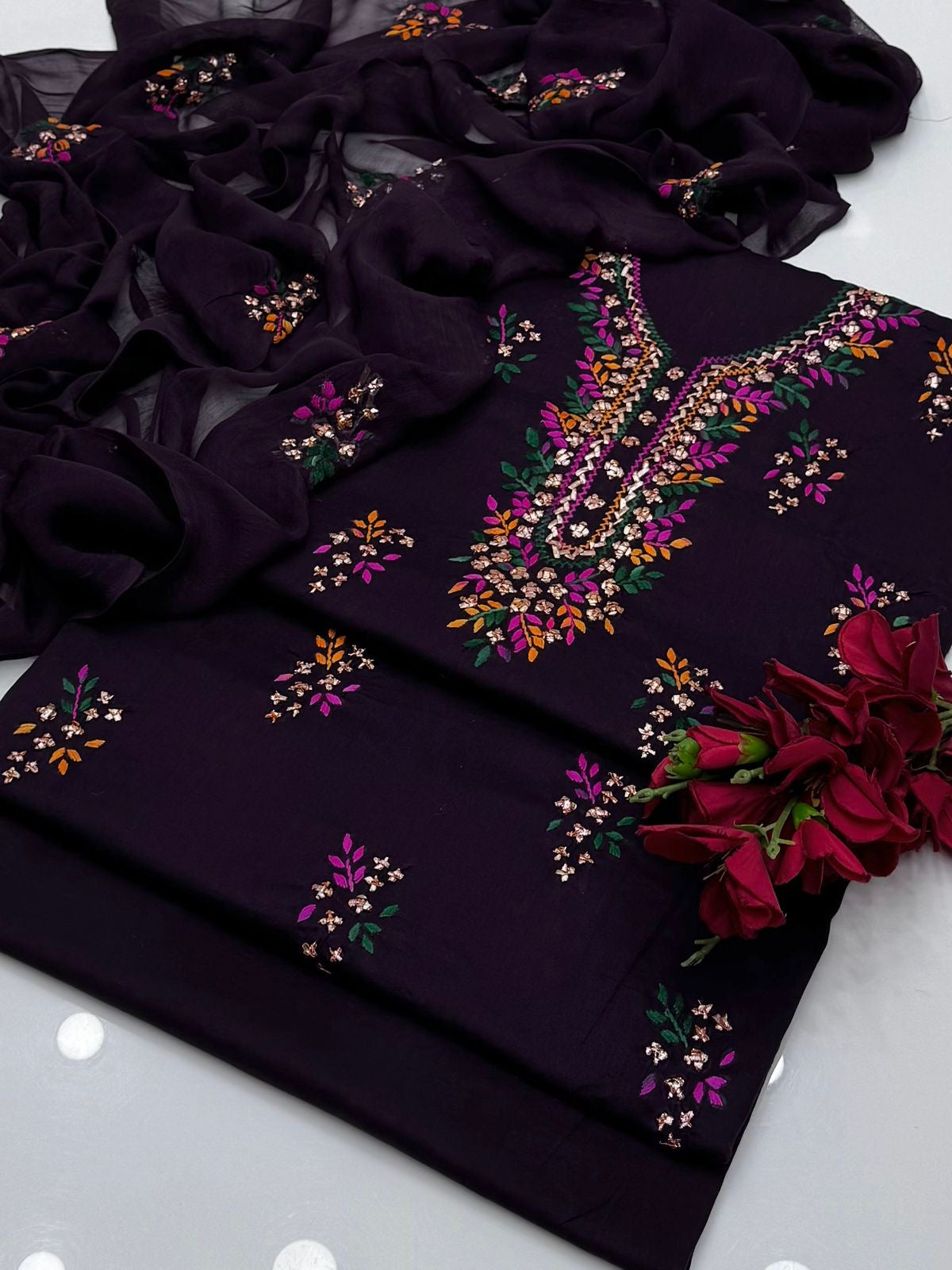 Thread & Gotta Work | Unstitched Shirt Dupatta Trouser 3 Piece