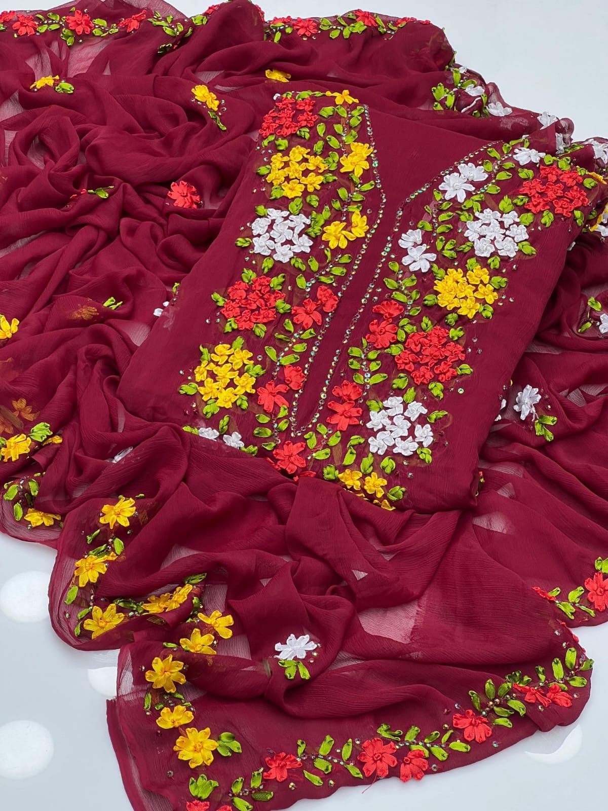 Ribbon Work | Unstitched Shirt Dupatta 2 Piece