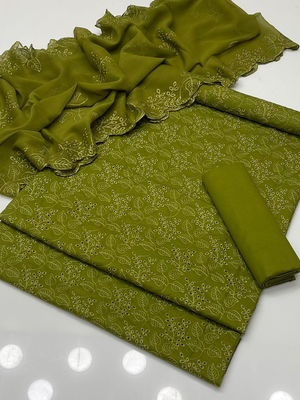 Shiffle Chicken Kari Work | Unstitched Shirt Dupatta Trouser 3 Piece