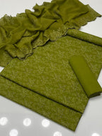 Shiffle Chicken Kari Work | Unstitched Shirt Dupatta Trouser 3 Piece