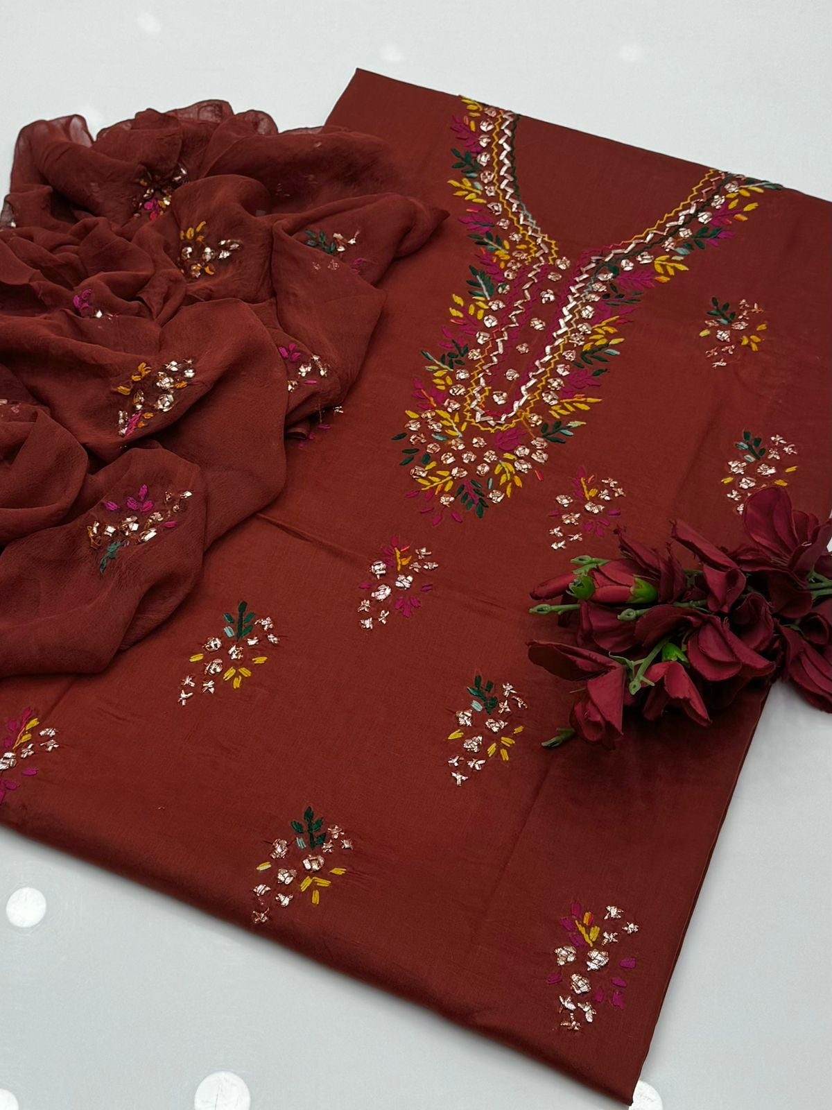 Thread & Gotta Work | Unstitched Shirt Dupatta Trouser 3 Piece