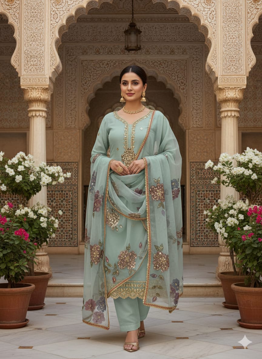 HandPainted Festive Wear | Unstitched Shirt Dupatta 2 Piece