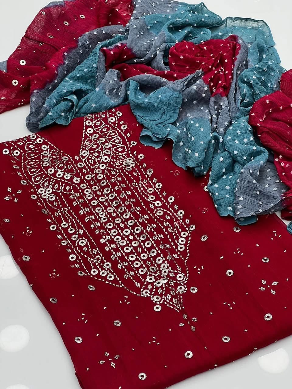 Chunari Mukesh Work | Unstitched Shirt Dupatta 2 Piece