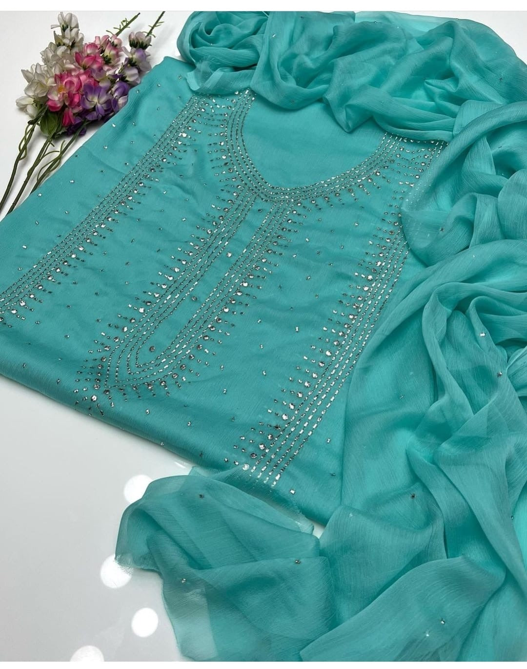 Kurta Style Mukesh Work | Unstitched Shirt Dupatta