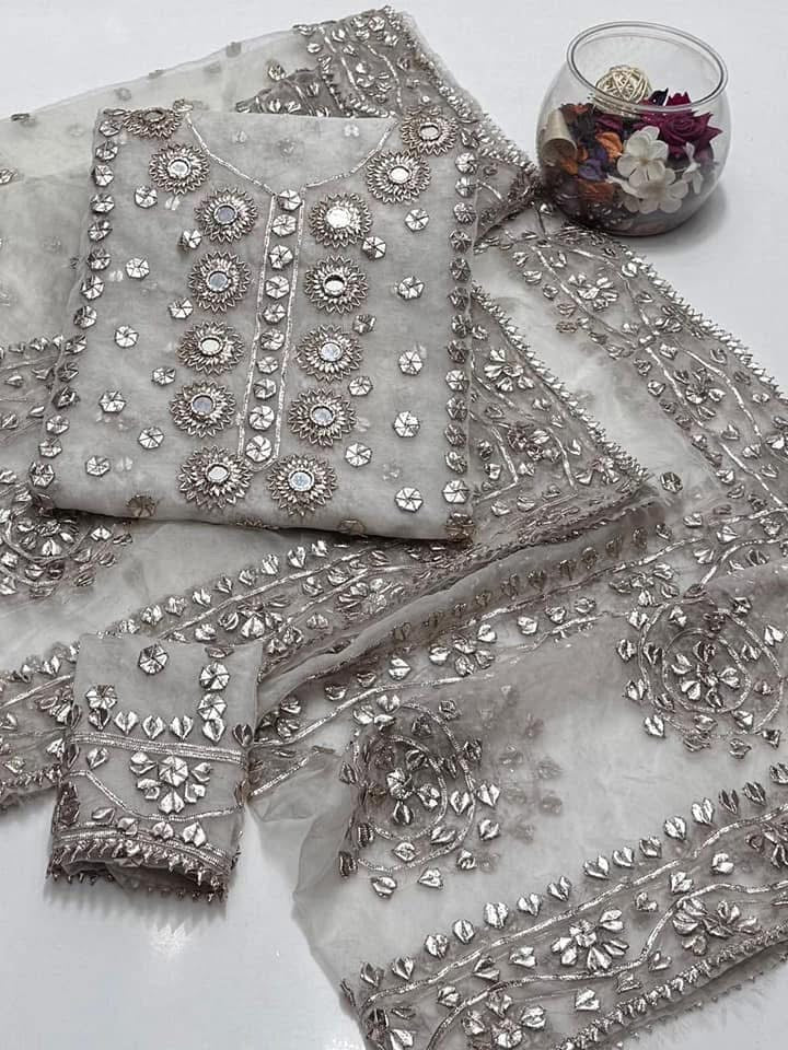 Gotta Kinari & Original Mirror Work (Dyeable )| Unstitched Shirt Dupatta 2 Piece