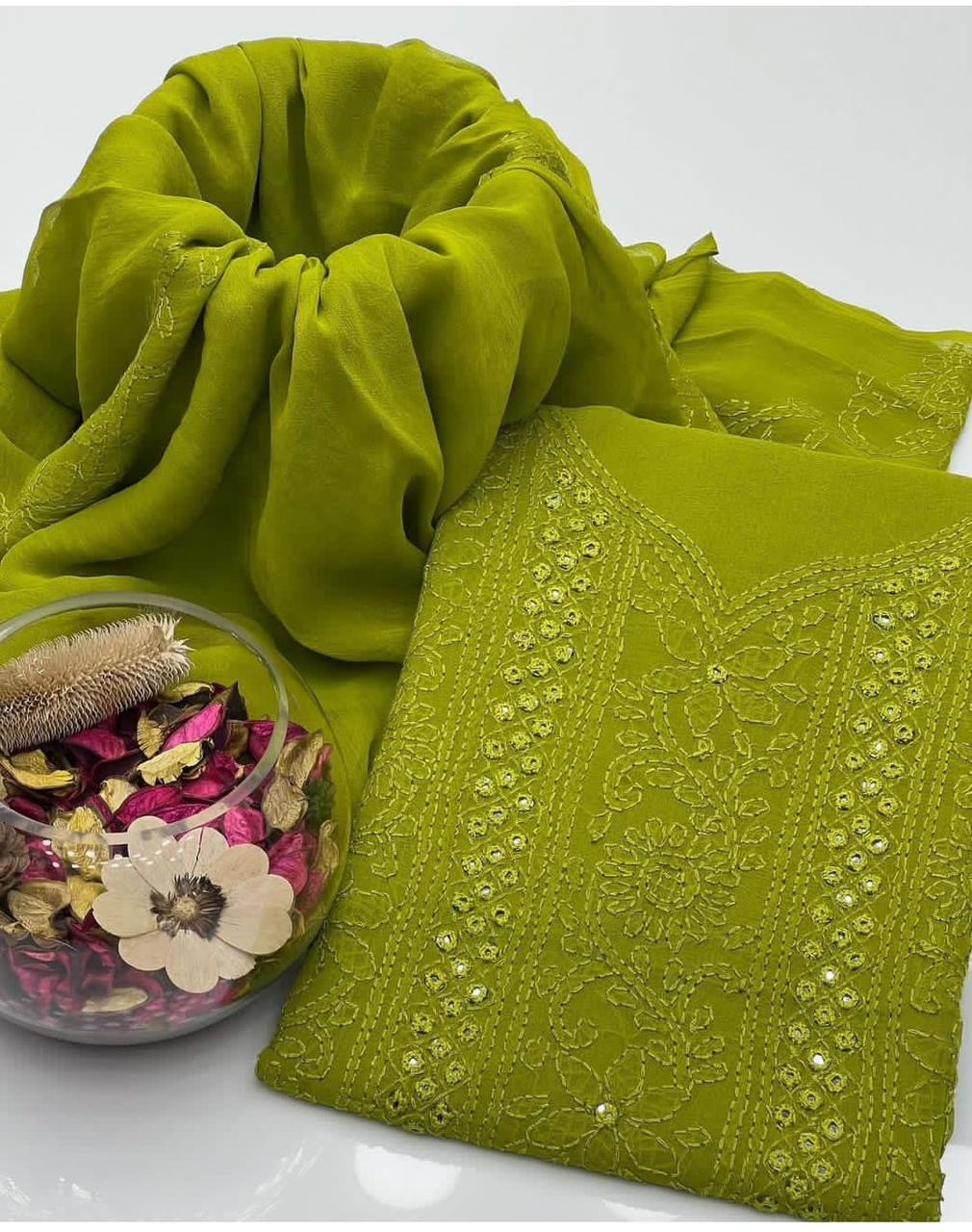 Shadow Mirror Work | Unstitched Shirt Dupatta 2 Piece