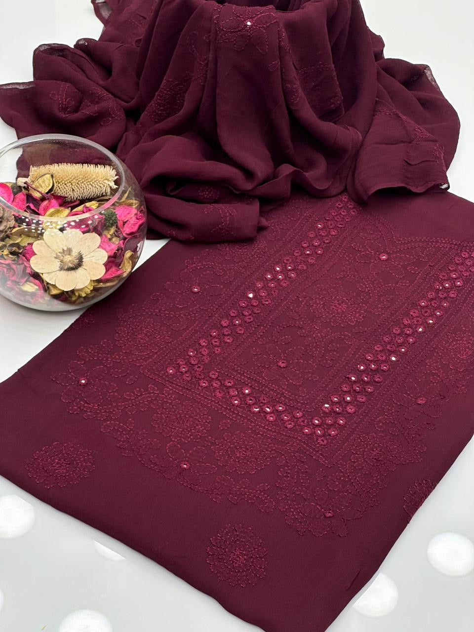 Shadow Mirror Work | Unstitched Shirt Dupatta 2 Piece