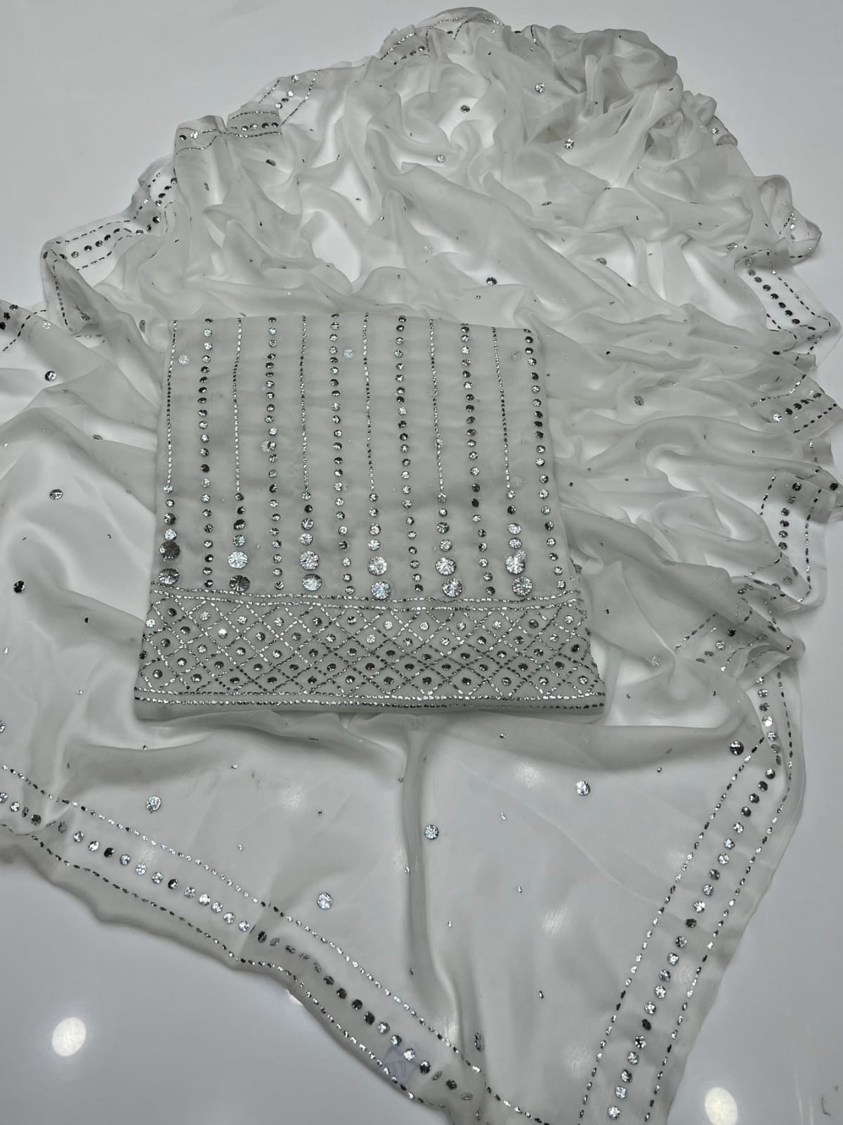 Dot Line Daman Mukesh | Unstitched Shirt Dupatta 2 Piece